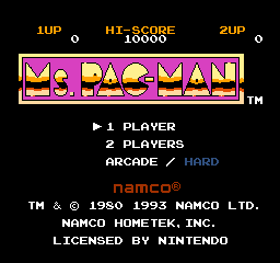 Ms. Pac-Man [Namco] title screen for NES